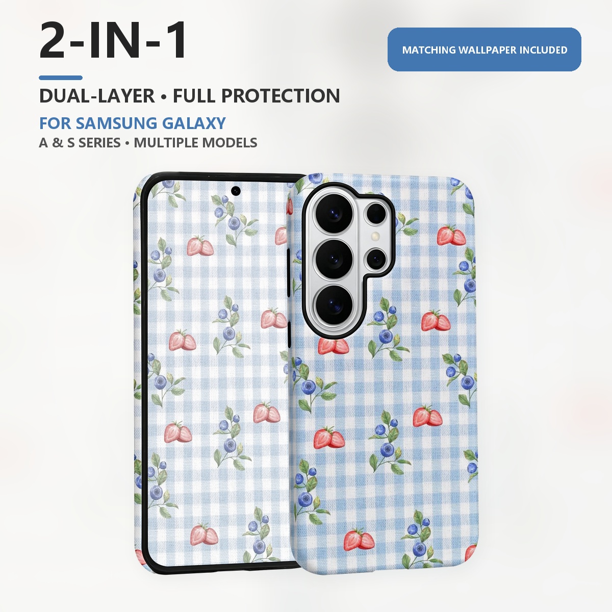 Samsung Galaxy S24 - Blueberry Strawberry Gingham 2-in-1 Dual-Layer Phone