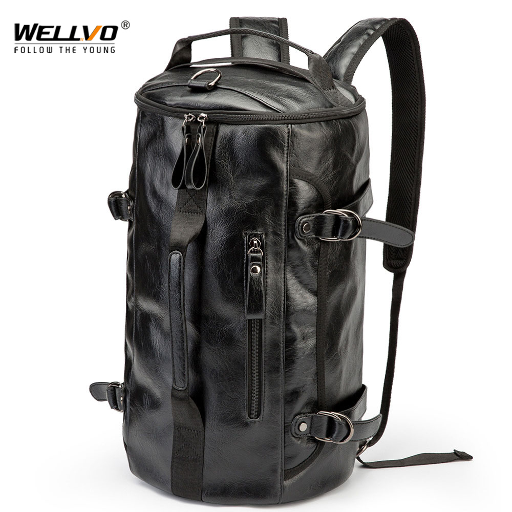 Leather Classic Strap - Men Leather Bucket Backpack Multifunctional Travel